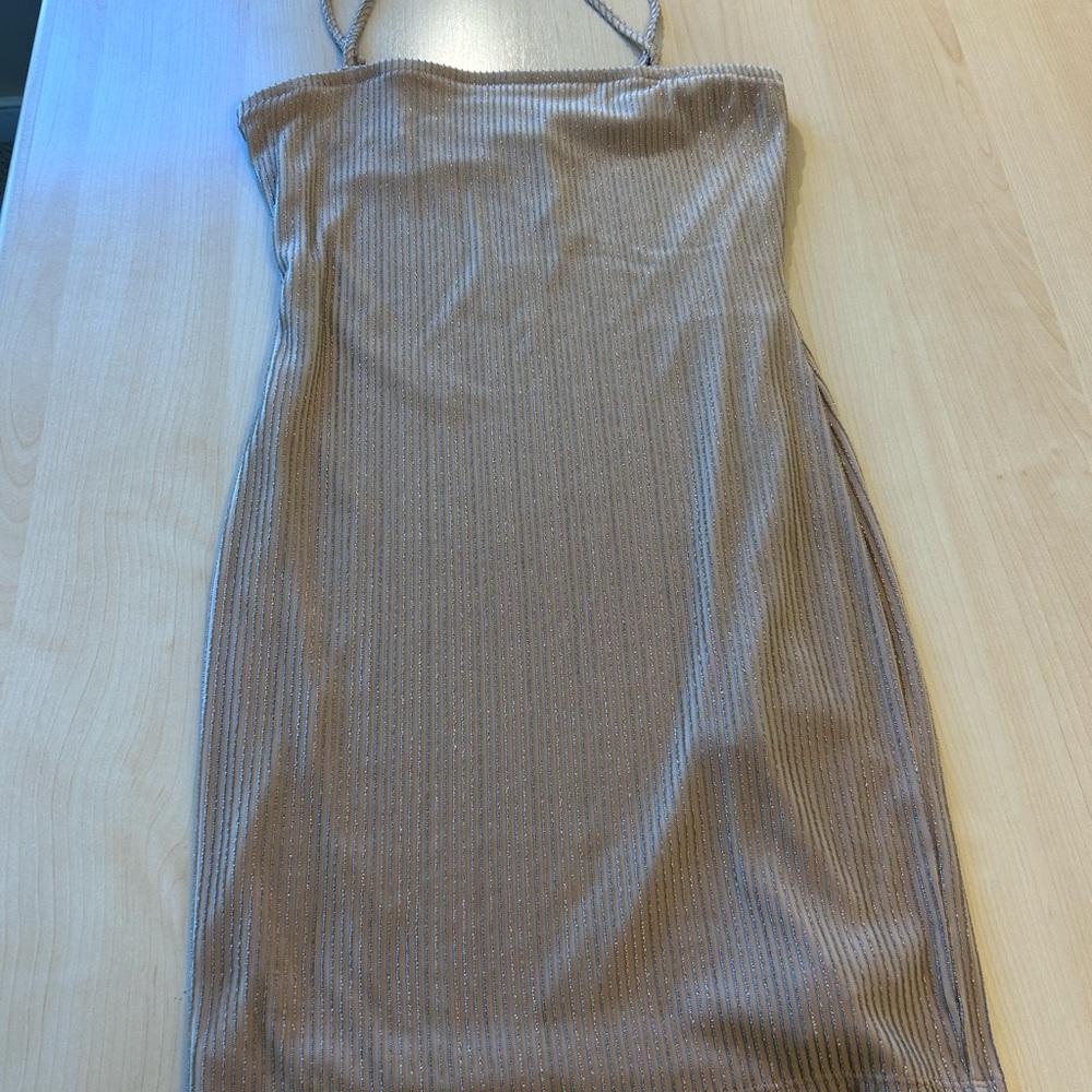 Forever 21 Shimmery Beige Ribbed Slip Dress